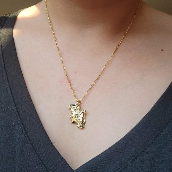 Vintage Dainty Gold Art Nouveau Style Double Face Necklace - Picture 5 of 8